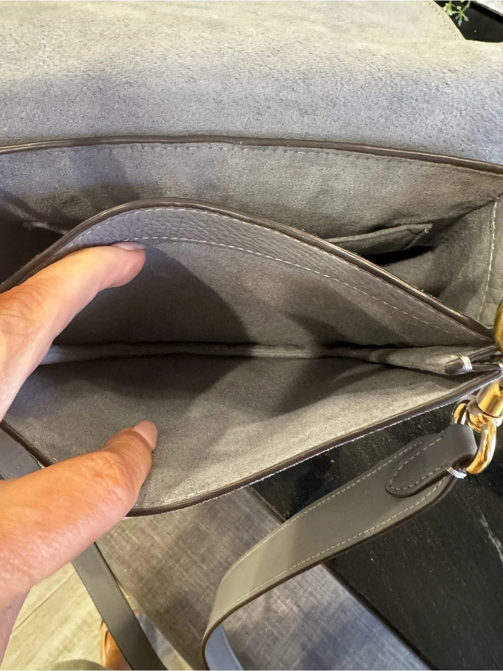 🩶COACH Gray Mini Saddle Bag Pebbled Leather Suede Top Handle Crossbody - Picture 7 of 14